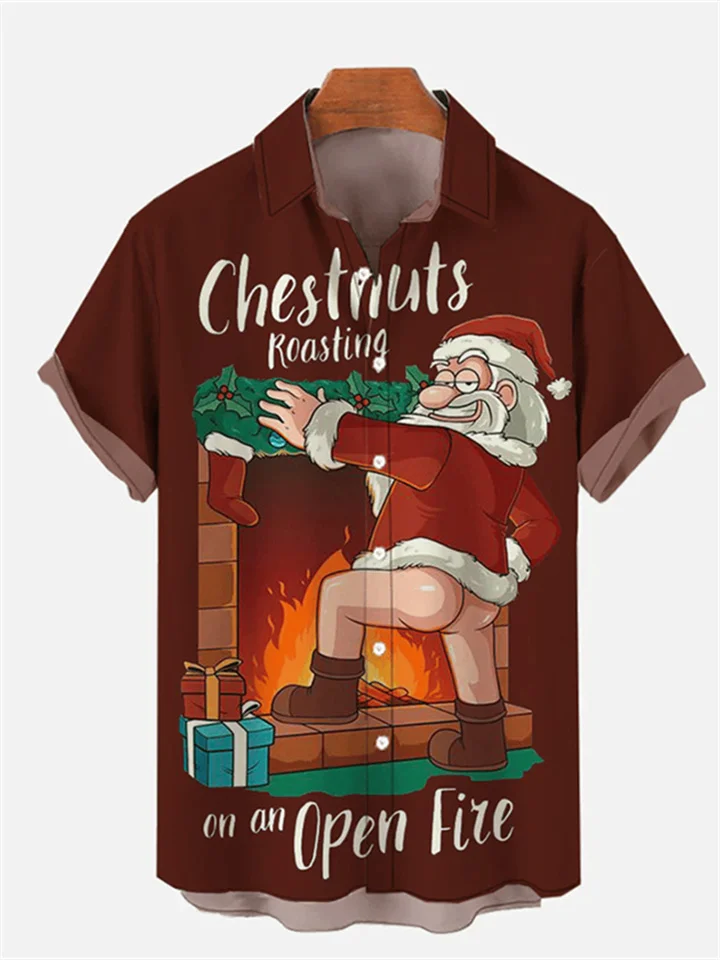 Men's Retro Christmas Art Casual 3D Digital Printing Code Short Sleeve Shirt-JRSEE