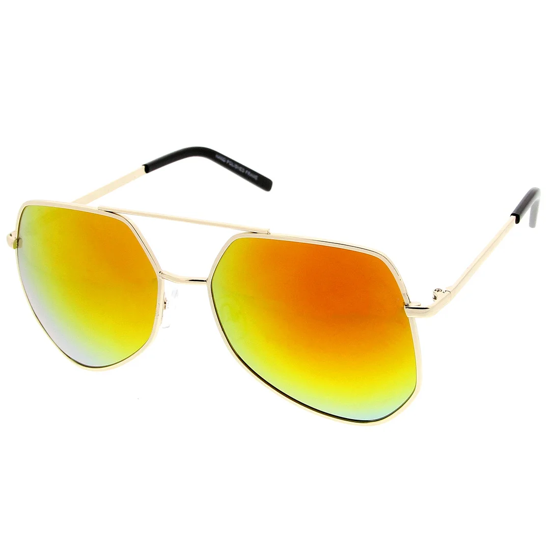 Modern Hexagonal Geometric Metal Crossbar Mirror Lens Aviator glasses 60mm