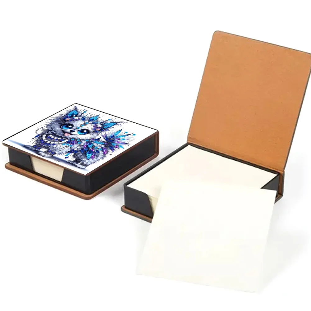 PU Dog Diamond Painting Notecard Box with Papers for DIY Art Craft