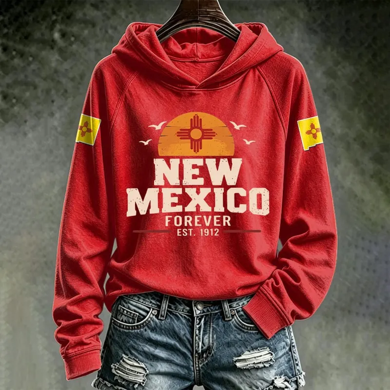 Comstylish Retro New Mexico Foreverets.1912 No New America Southwest State Pride Zia Sun Print Hoodie
