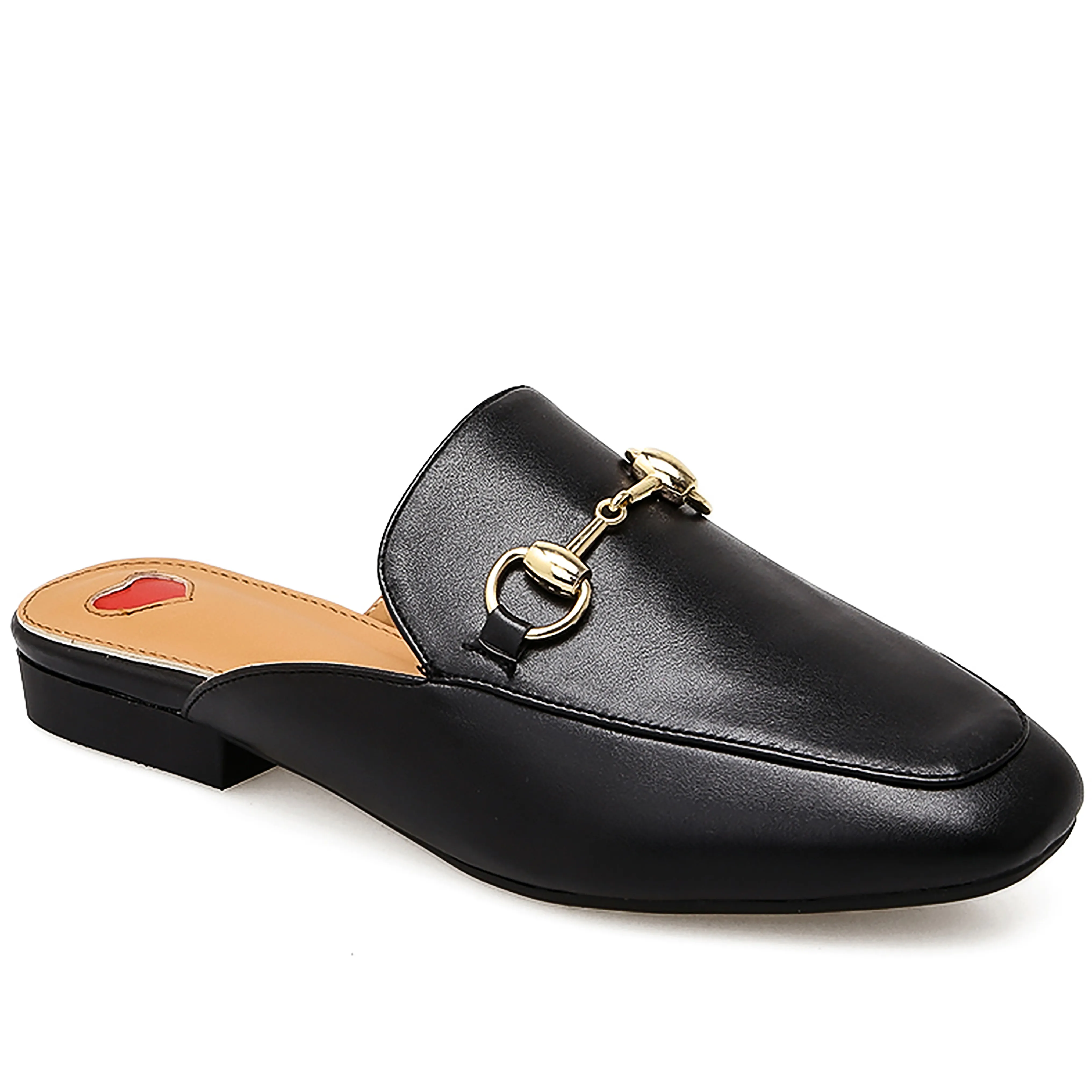 Red Heart Buckle Black Mules Shoes-vocosishoes