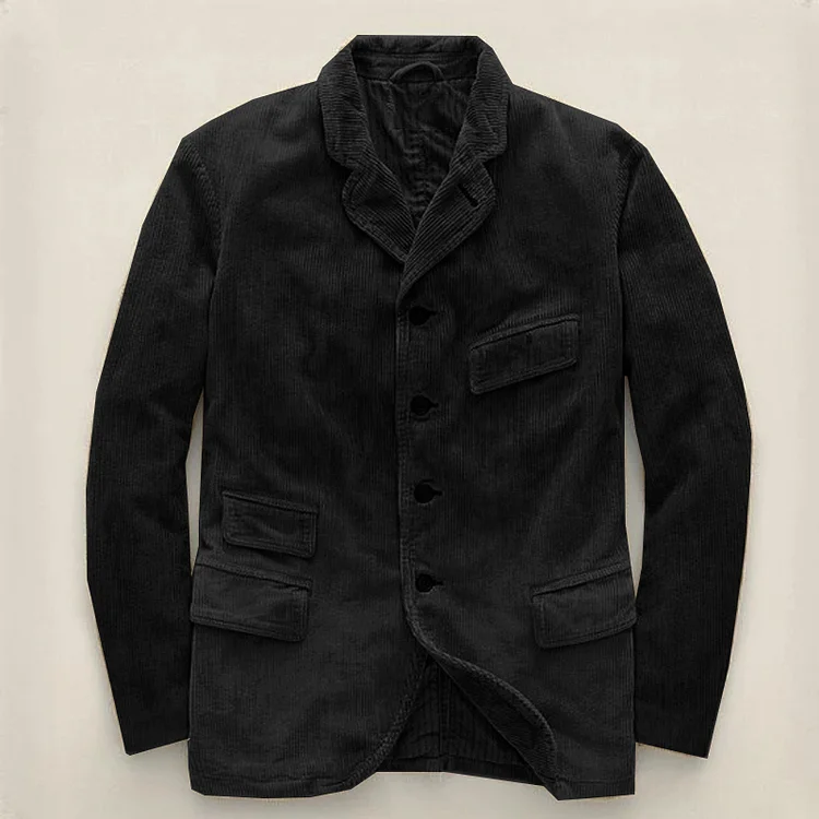 Vintage Black  Corduroy Casual Single-Breasted Jacket