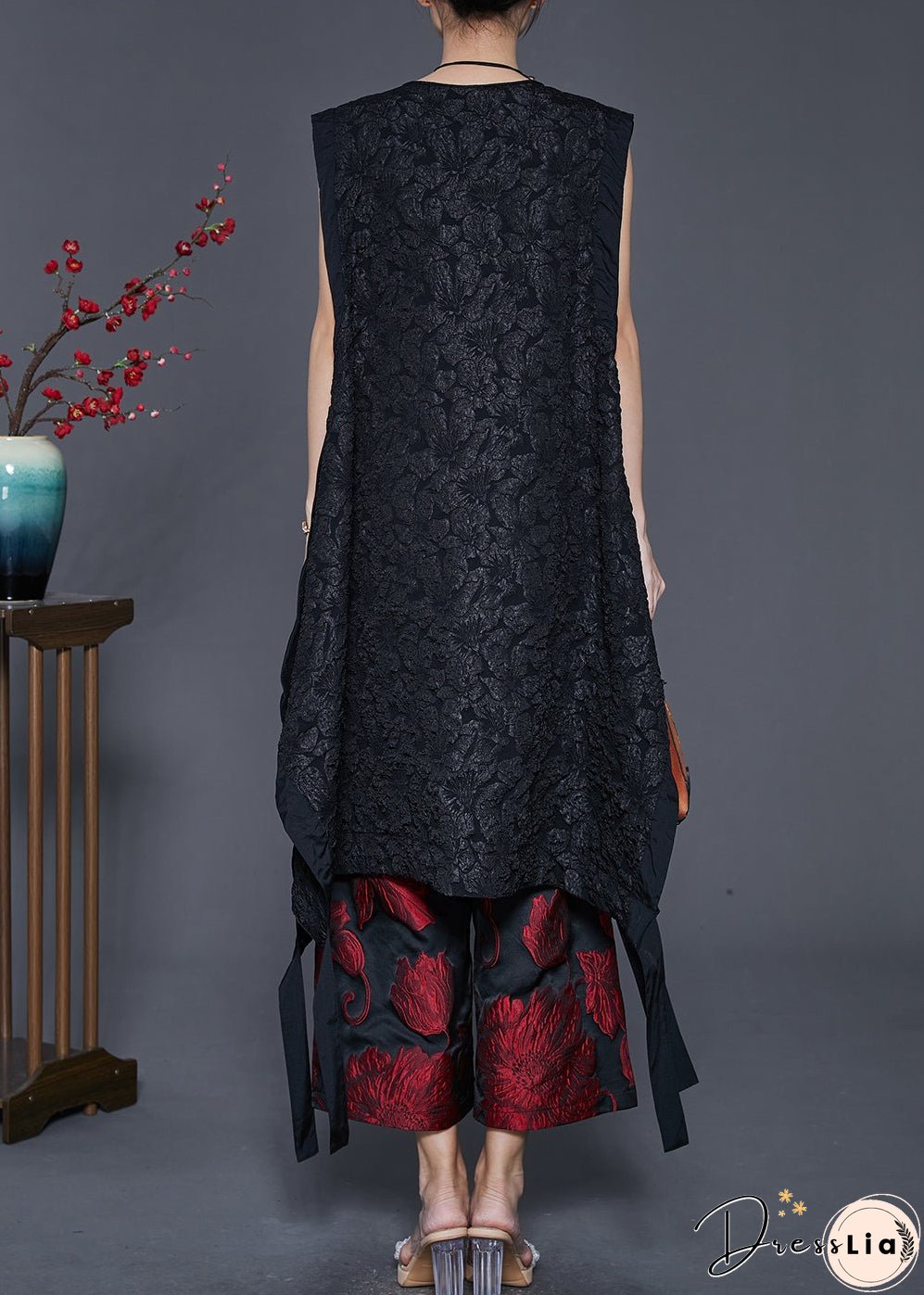 Original Design Black Asymmetrical Jacquard Two Pieces Set Spring