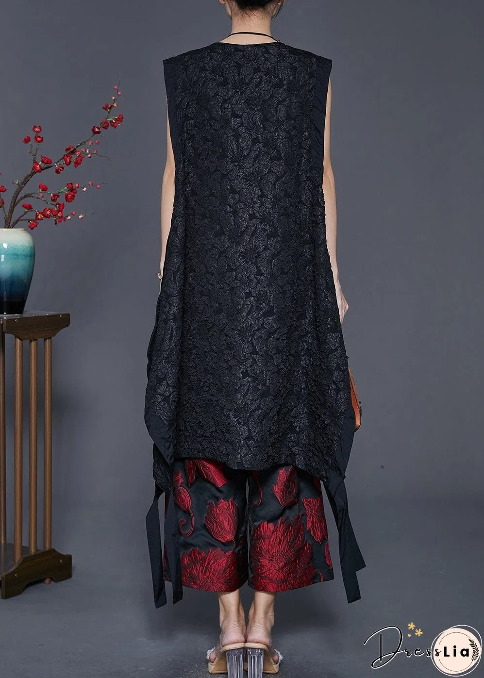 Original Design Black Asymmetrical Jacquard Two Pieces Set Spring