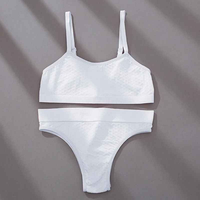 FINETOO 3D Dots Women Seamless Bra Set S-2XL Plus Size Underwear Suit Female Jacquard Bras Set Soft Tops and Brazilian Panties