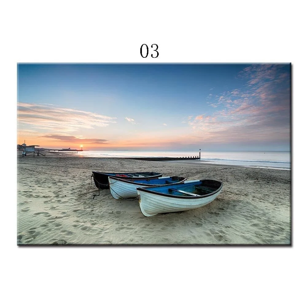 Landscape Sea Beach Ship Wall Pictures for Living Room Canvas Painting Frameless Home Decor Drink Bar Decoration Dining Room