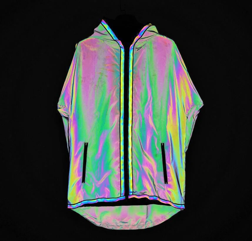 Toloer Dazzling Reflective Trench Coat European Size Loose Cloak Laser Luminous In The Long Jacket Jacket-Outfit Ideas