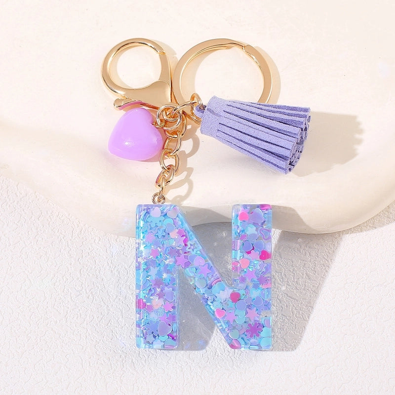 New Women’s Purple Love Tassel 26 Letter Keychain Cute Car Key Chain Couple Backpack Jewelry