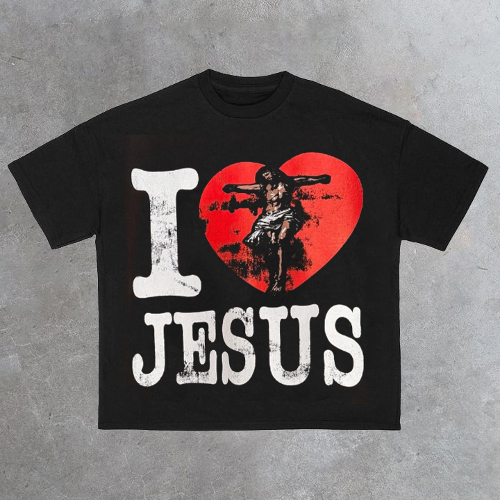 Sopula Men's I Love Jesus Graphic 100% Cotton Short Sleeve T-Shirt - SOPULA
