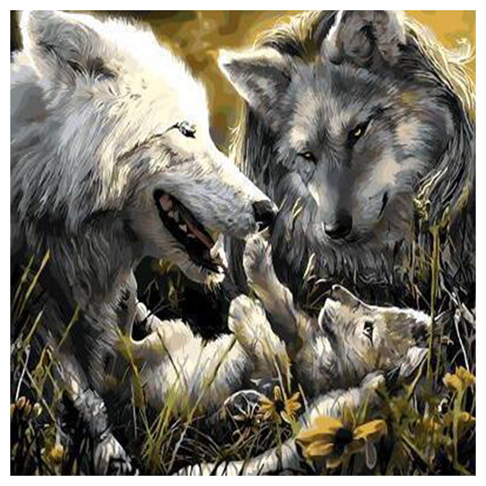 

40*40CM - Round Drill Diamond Painting - Wolf Family, 501 Original