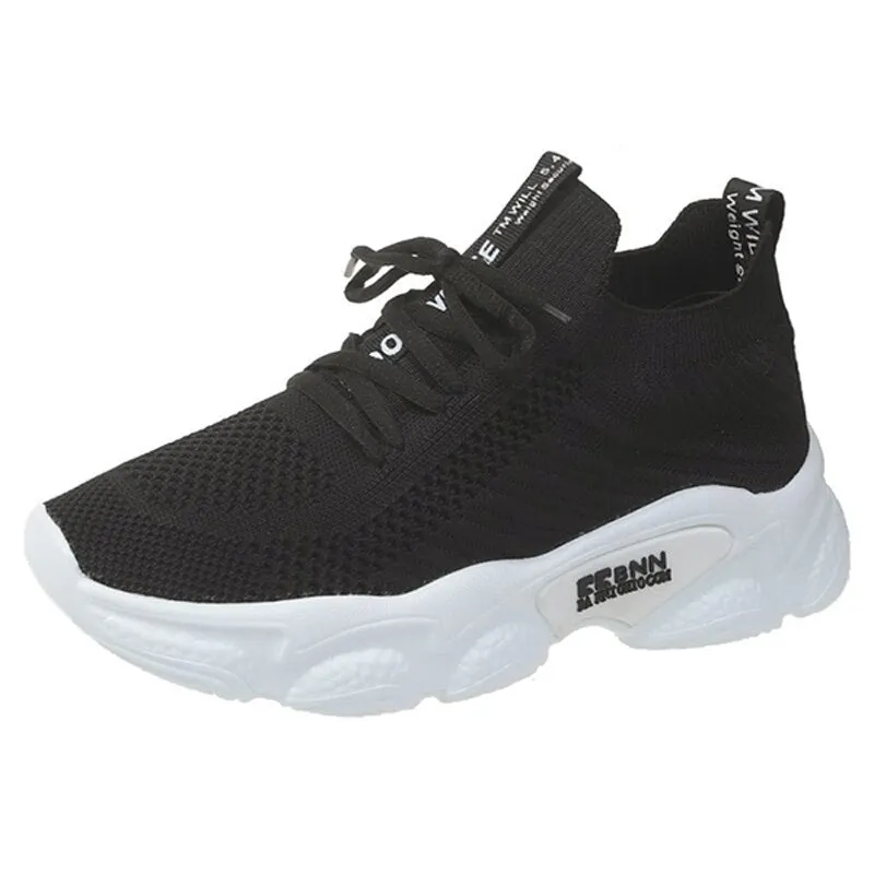 Breathable Light Sneakers For Women Casual Knitted Shoes Thick Bottom Ladies Running Shoes Fashion Lace Up Female Vulcanized New