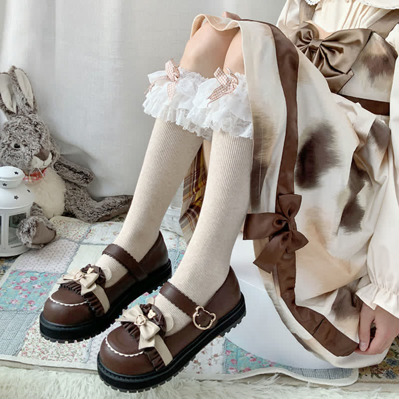Bow Knot Button Bear Platform Lolita Shoes - Modakawa modakawa