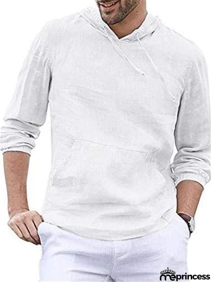 Casual Cotton Linen Long&nbsp;Sleeve Mens Lightweight Hoodie