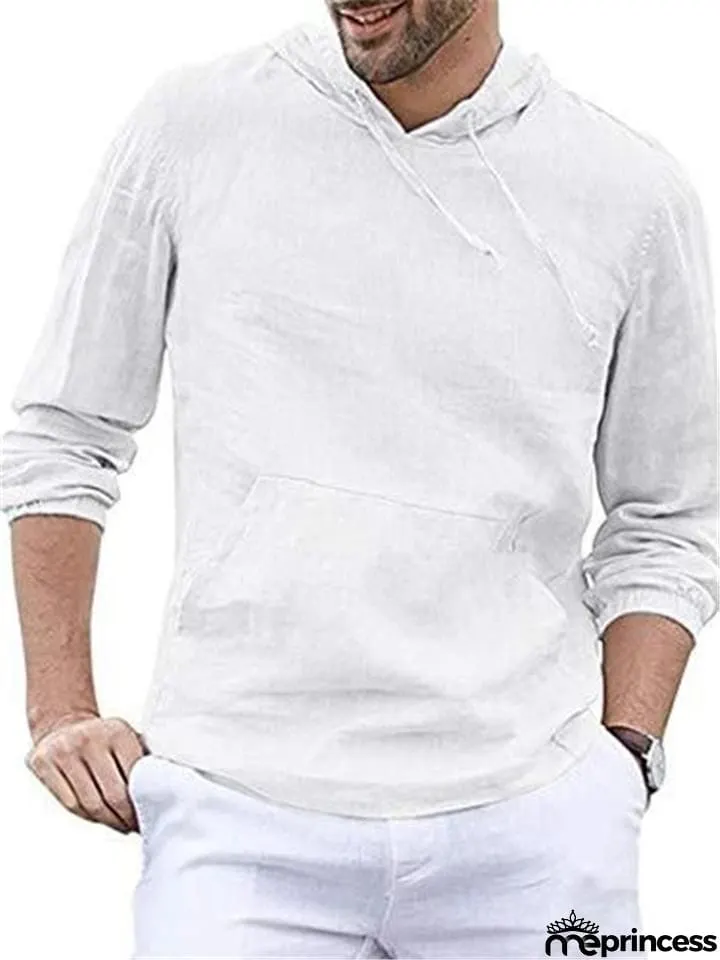 Casual Cotton Linen Long&nbsp;Sleeve Mens Lightweight Hoodie