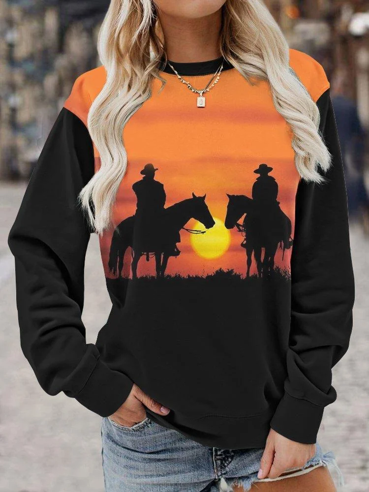 Women's Western Style Print Long Sleeve Sweatshirt
