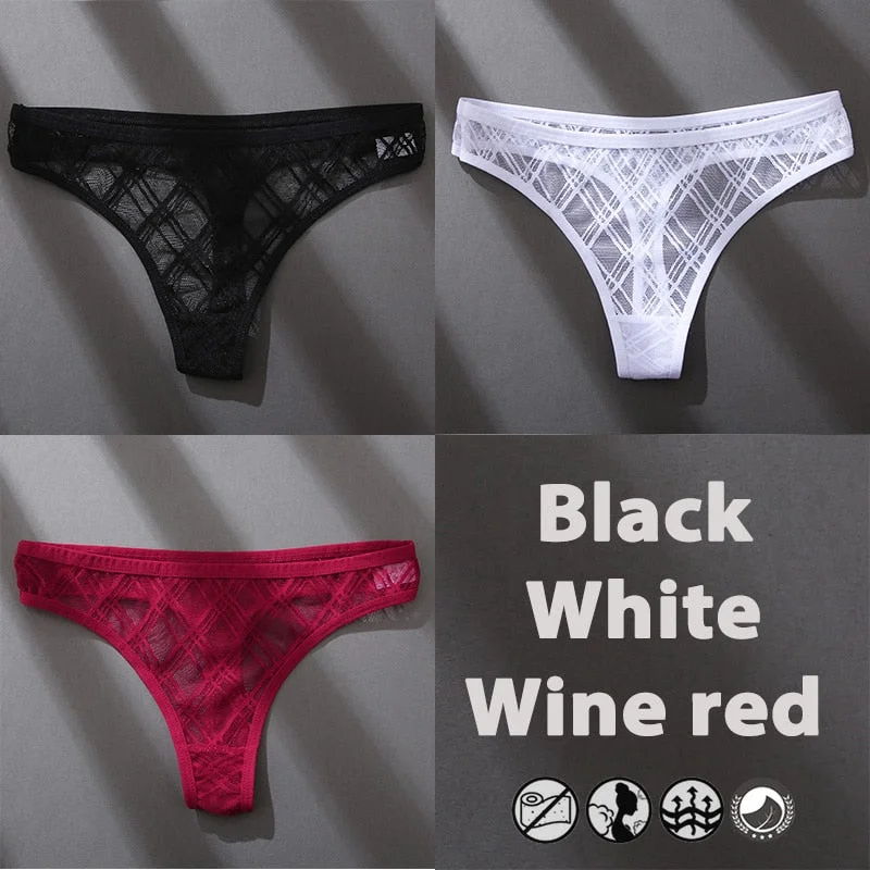 3PCS/Set Sexy Panties G-String Lace Underwear Women Thong Pants Low Waist Female Lingerie Perspective Briefs Intimate Underpants