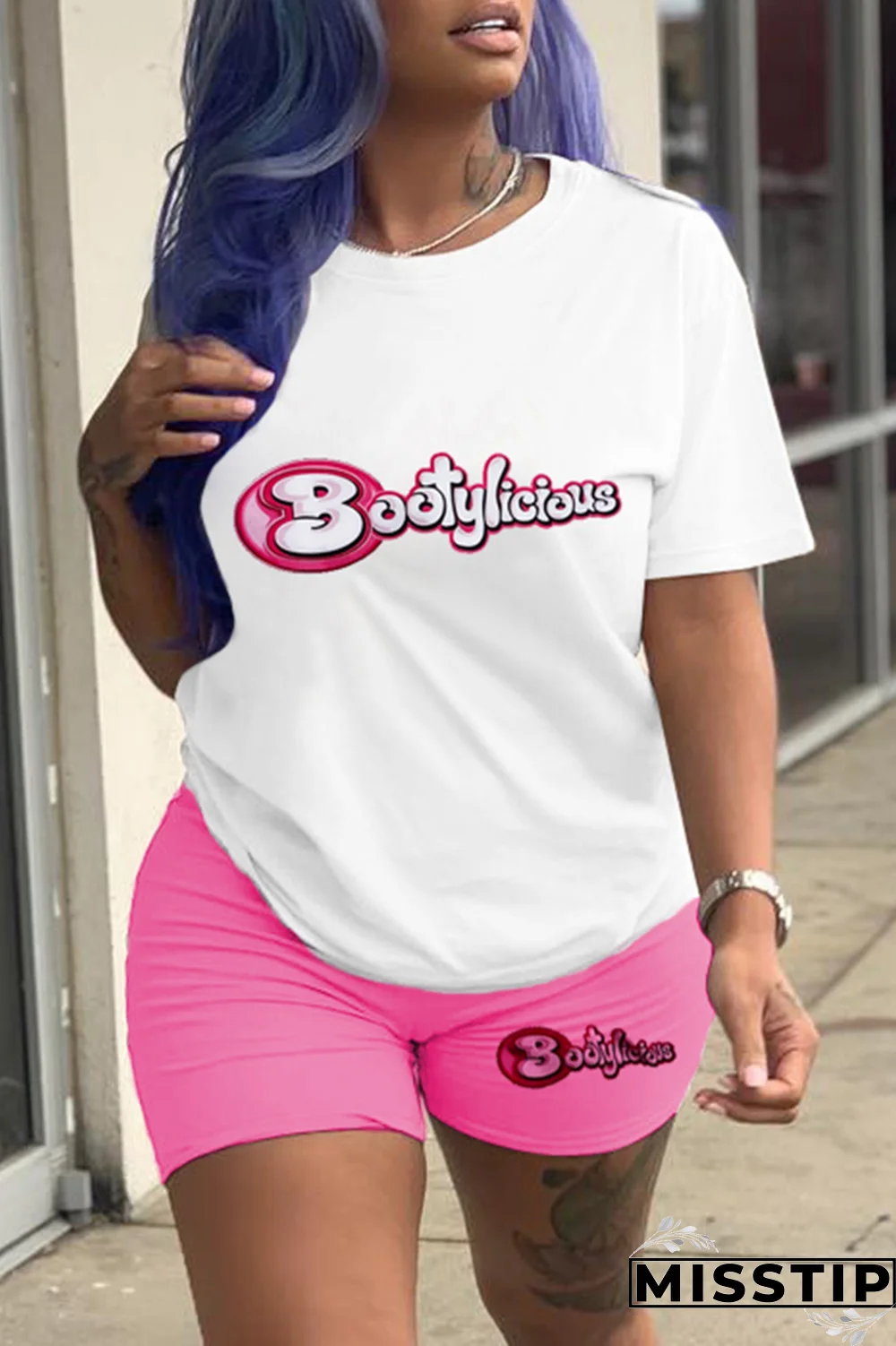 Black Gold Casual Print Patchwork O Neck Short Sleeve Two Pieces