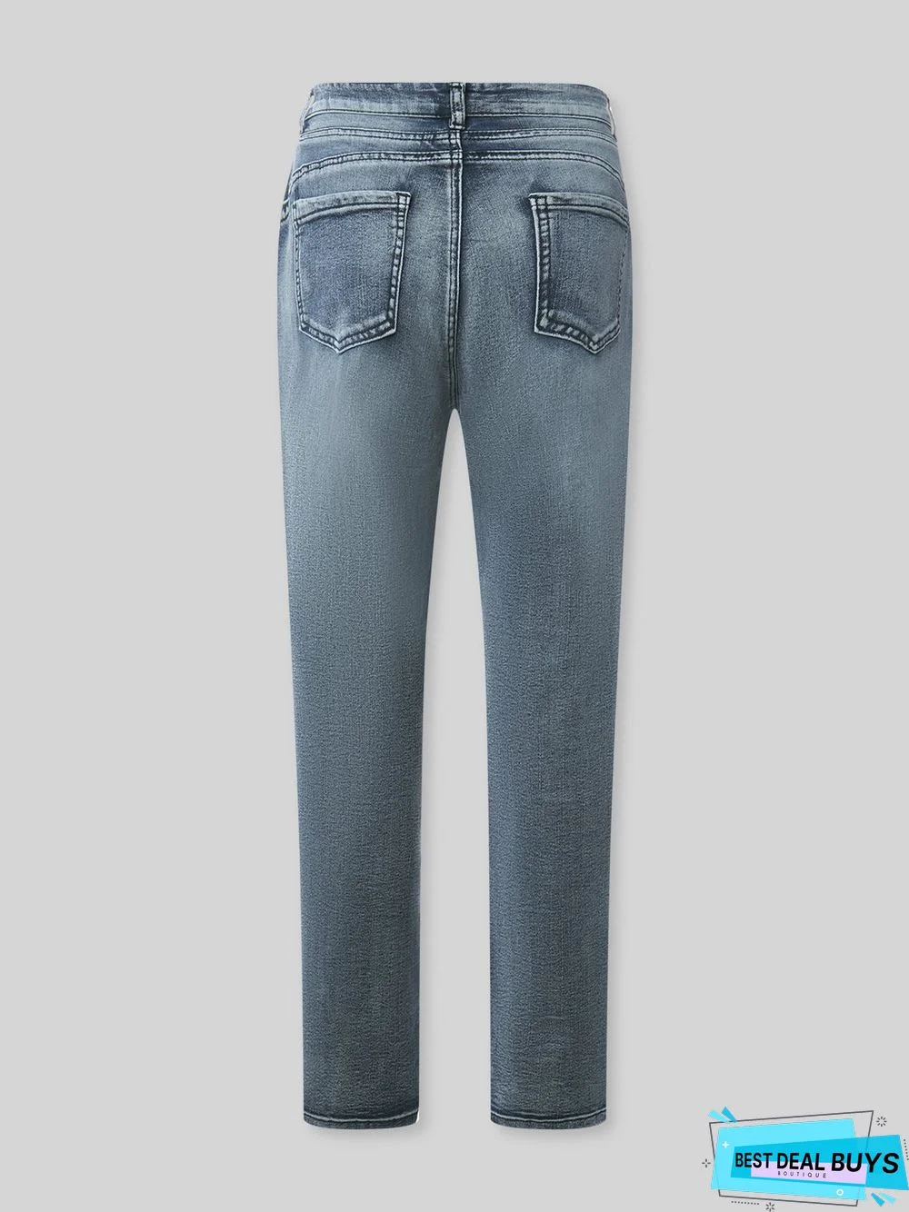 Blue Denim Simple Solid Pockets Jeans
