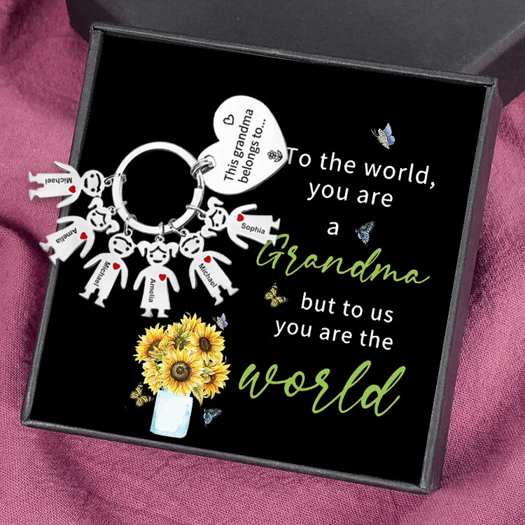 6 Names-Personalized Grandma Kids Charm Keychain Gift Set-Custom Special Keychain Gift For Grandma for Nan-You Are The World To Us