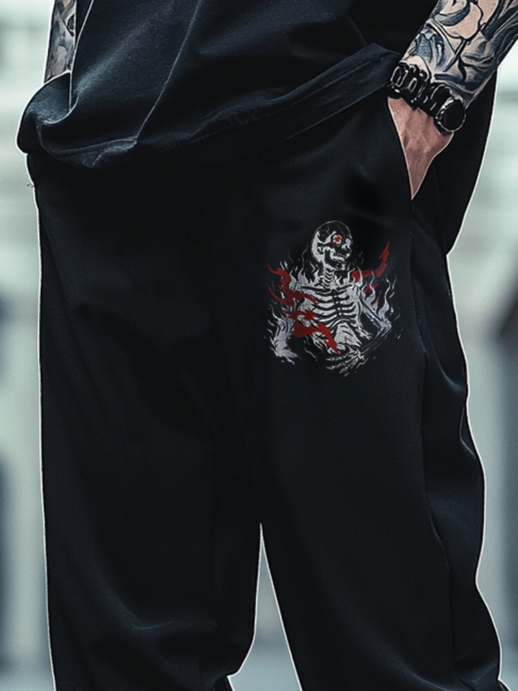 Art Print Track Pants Satanic Skull Hell Fire Totem Unisex Casual Sweatpants