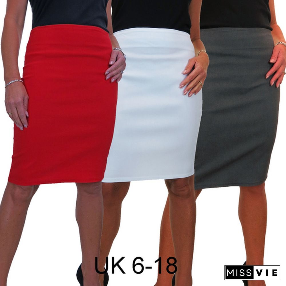 Womens Stretch Smart Casual Bodycon Pencil Skirt Ladies Above Knee Special Occasion Slim