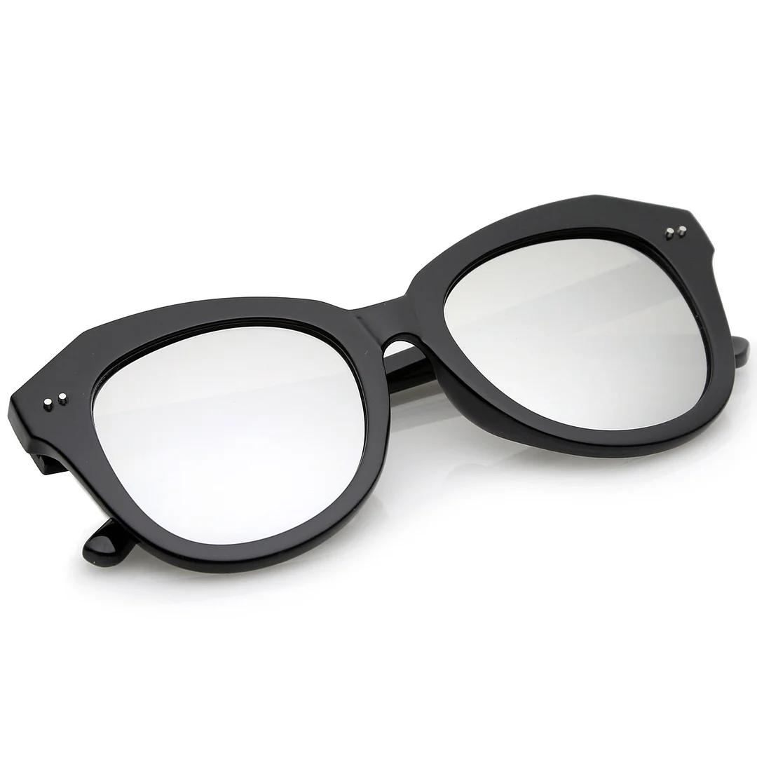 Women's Oversize Horn Rimmed Colored Mirror Round Lens Cat Eye glasses 52mm