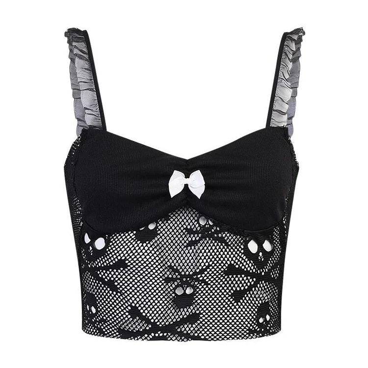 Skull Mesh Lace Belly Top
