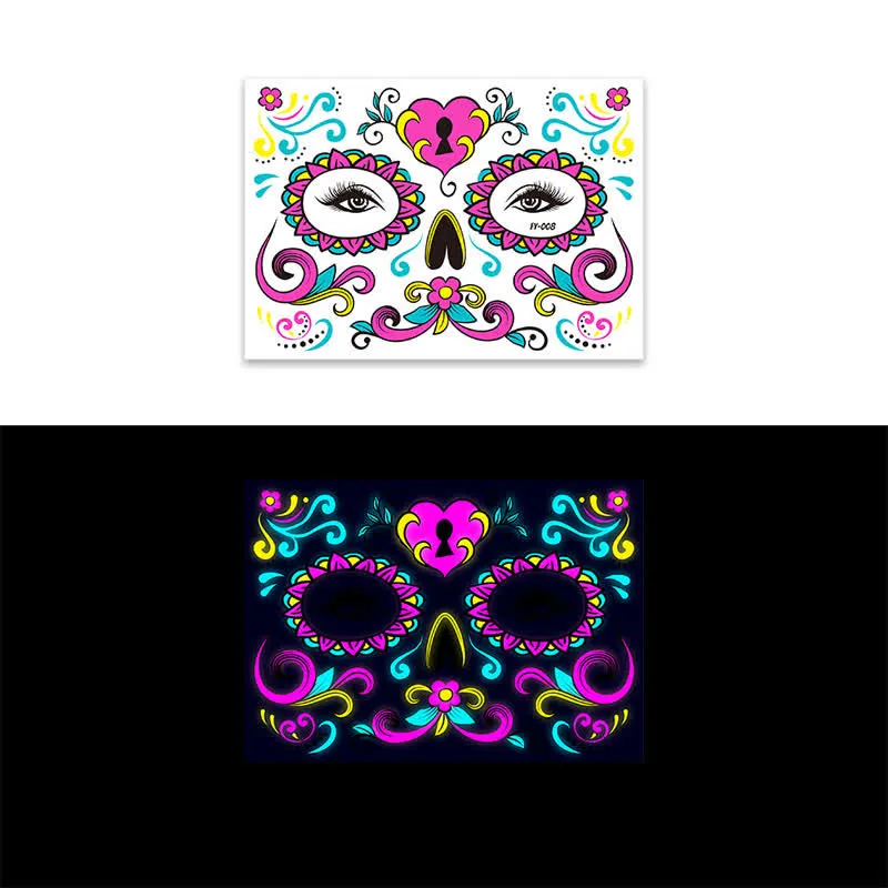 8 Sheets Halloween Funny Luminous Temporary Tattoos Stickers