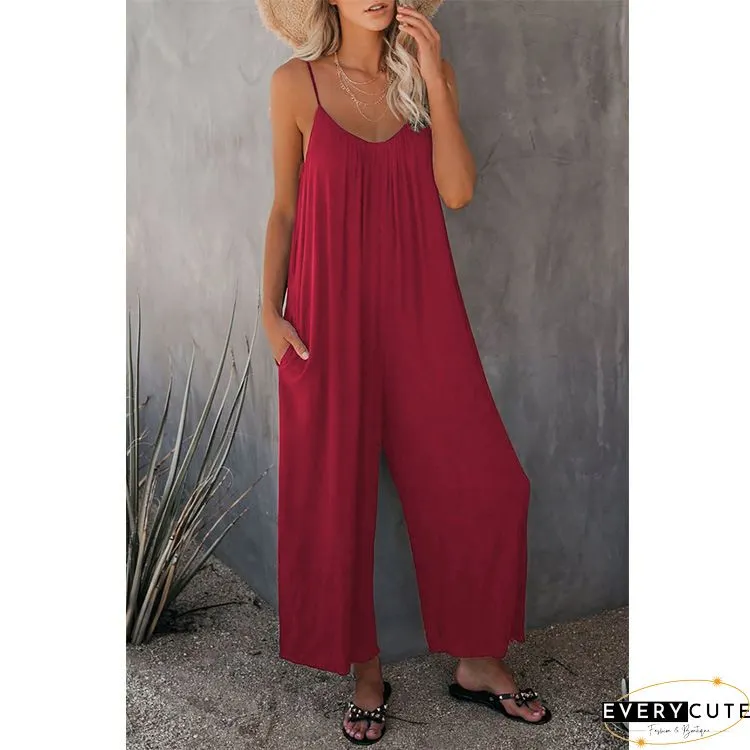 Black Frilled Neckline Backless Wide Leg Jumpsuit