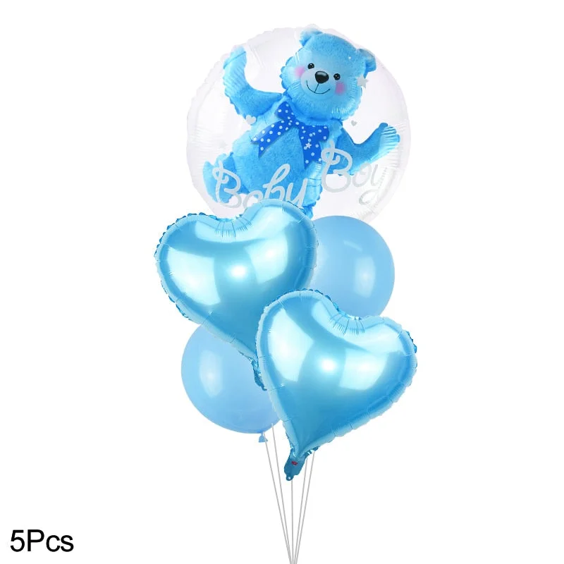 Baby Shower Transparent Baby Boy Girl Bear Bubble Ball Kids 1st Birthday Party Blue Pink Helium Balloon Gender Reveal Decoration