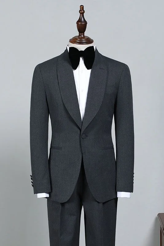 Elegant All Black Slim Fit One Button Wedding Suit For Grooms | Ballbellas Ballbellas