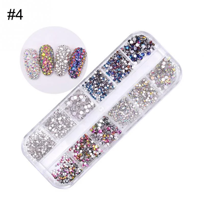 12 Grids/Box Nail Rhinestones 3D Nail Art Decoration Colorful Crystals 3D Nail Sequin Flat Back Stones-Nail Inspo