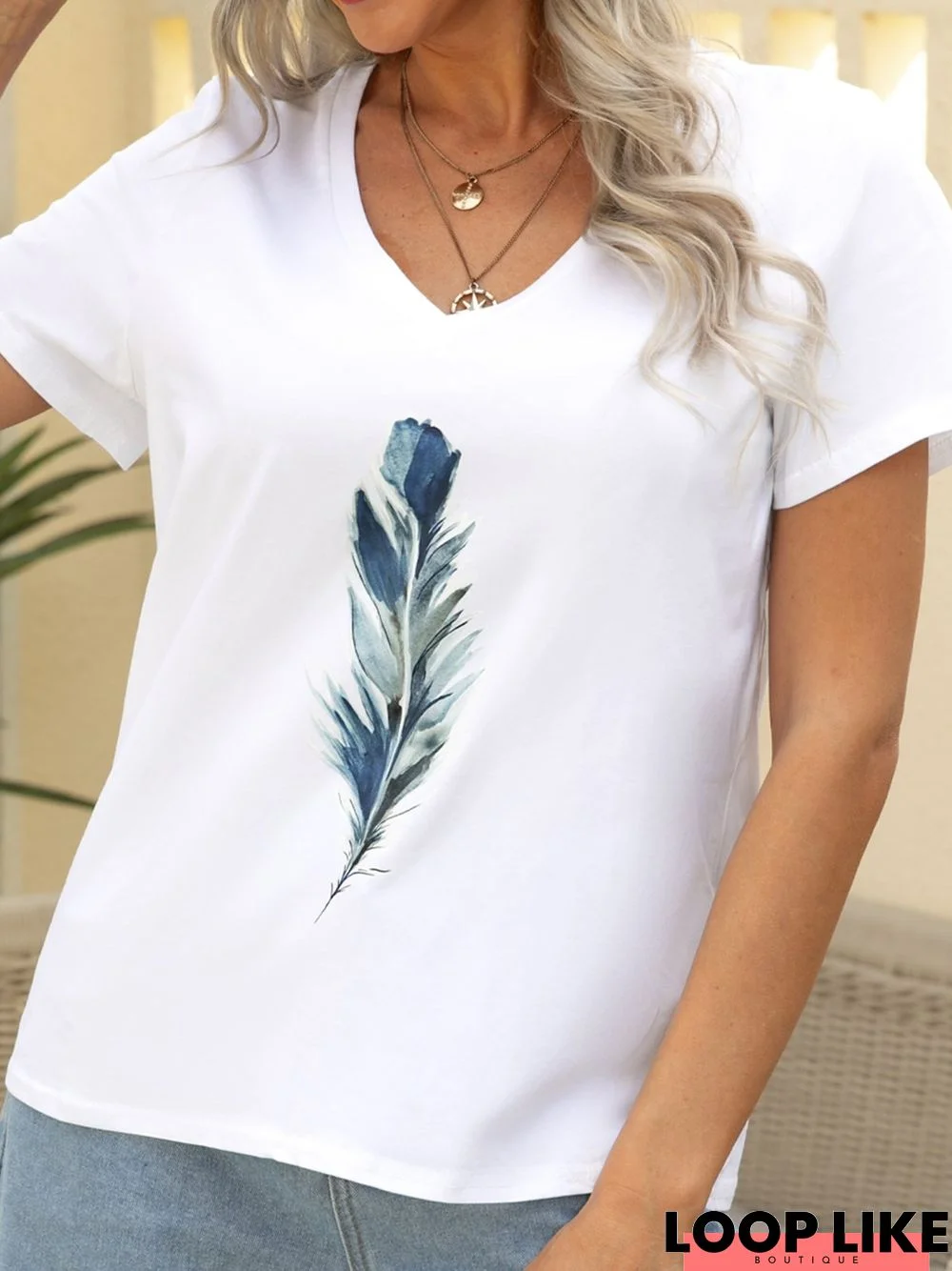 Cotton Casual V Neck T-shirt