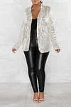 Women's Shiny Sequin Lapel Button Slim Front Blazer Coat