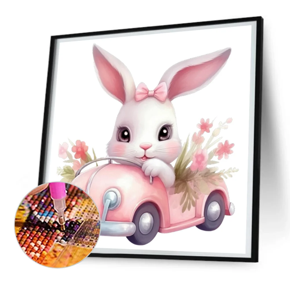 Full Round Diamond Painting 30*30cm - Pink Car Bunny