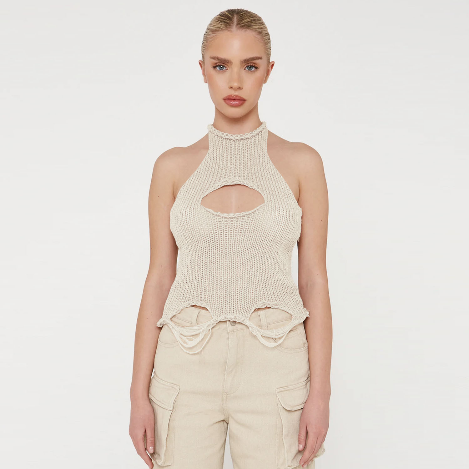 Ootddress Knit Hollow Out For Women Y2k Top Vest Sleeveless Fashion Summer 2025 Knitwear Pullover Crop tops Female Backless Tank Top