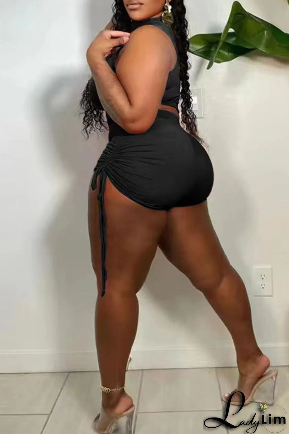 White Sexy Solid Bandage Split Joint Fold O Neck Sleeveless Two Pieces