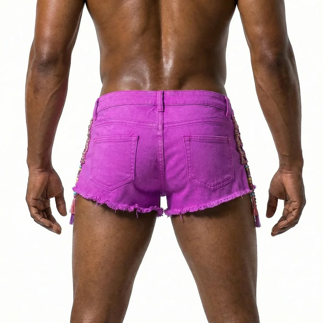 Men's Denim Shorts With Hot-fix Rhinestone Embellishments-inspireuse