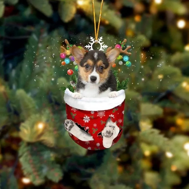 VigorDaily Pembroke Welsh Corgi Tri Color In Snow Pocket Christmas Ornament SP077