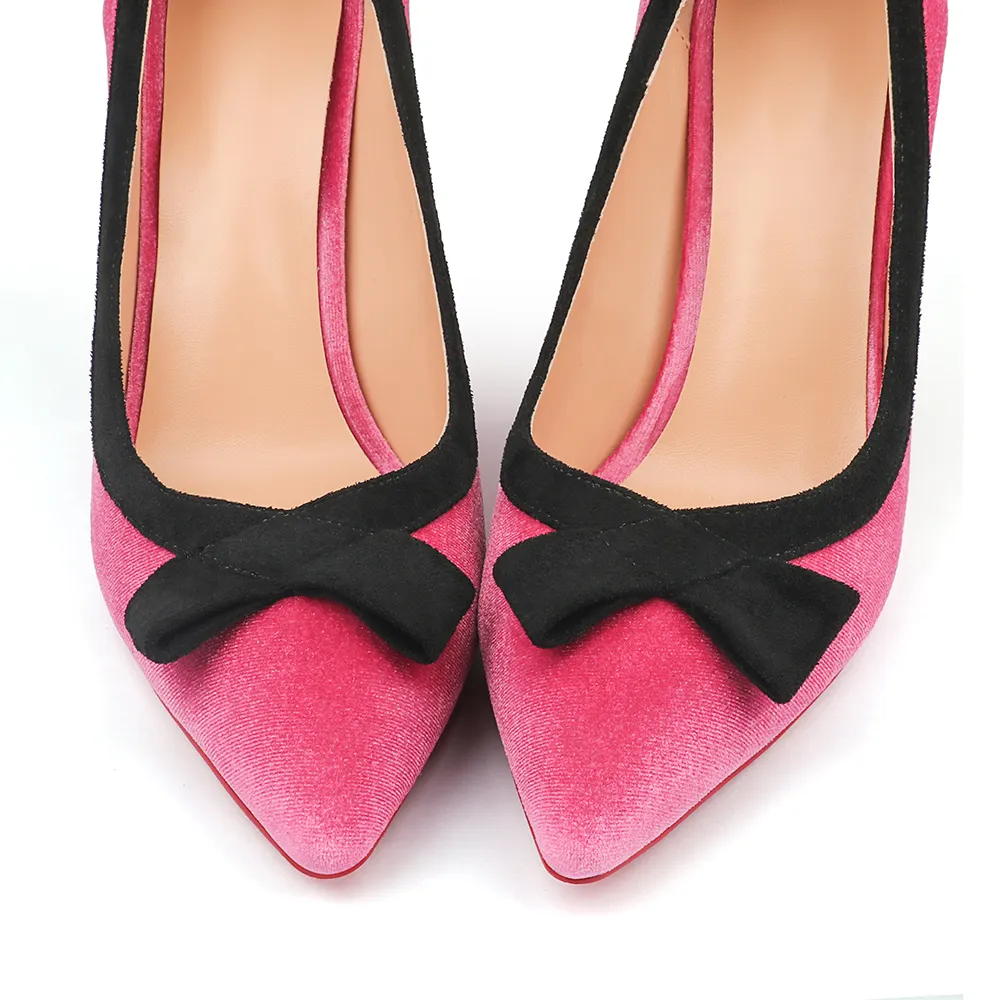 100mm/120mm Bowknot Fashion High Heels Sexy Prom Mixed Colors Red Bottoms Stiletto Coral Fleece-vocosishoes