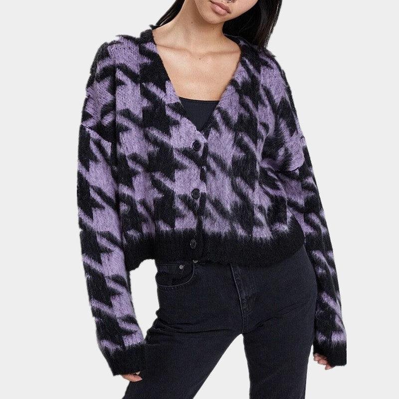 Houndstooth Check Mohair Cardigan