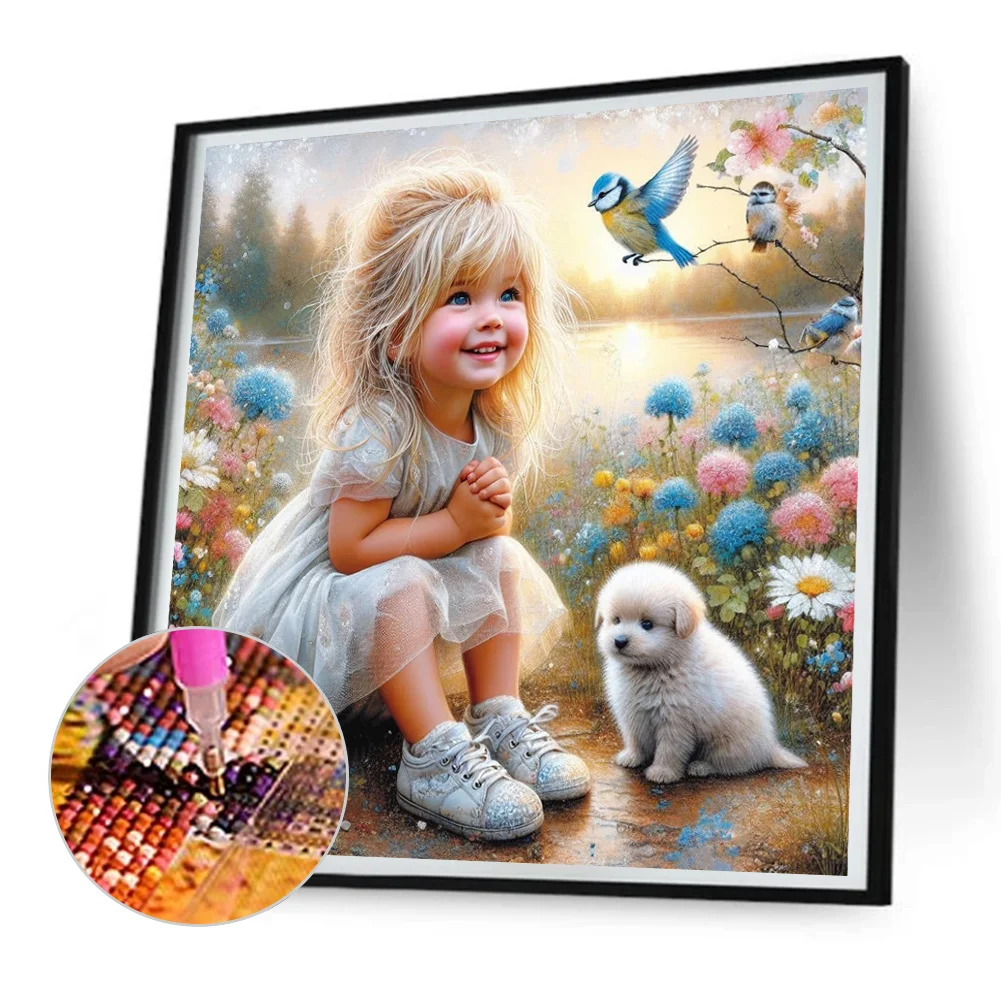 Diamond Painting - Full Round Drill - Girl & Dog(Canvas|30*30cm)
