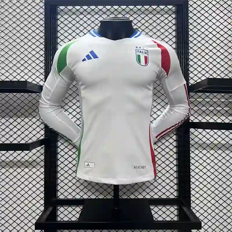 2024 Player Version Italy White Long Sleeve Soccer Jersey Away