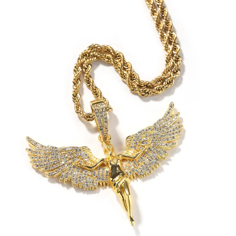 Angel Wings Pendant Necklace Iced Out Cubic Zirconia Pendant Necklace-VESSFUL