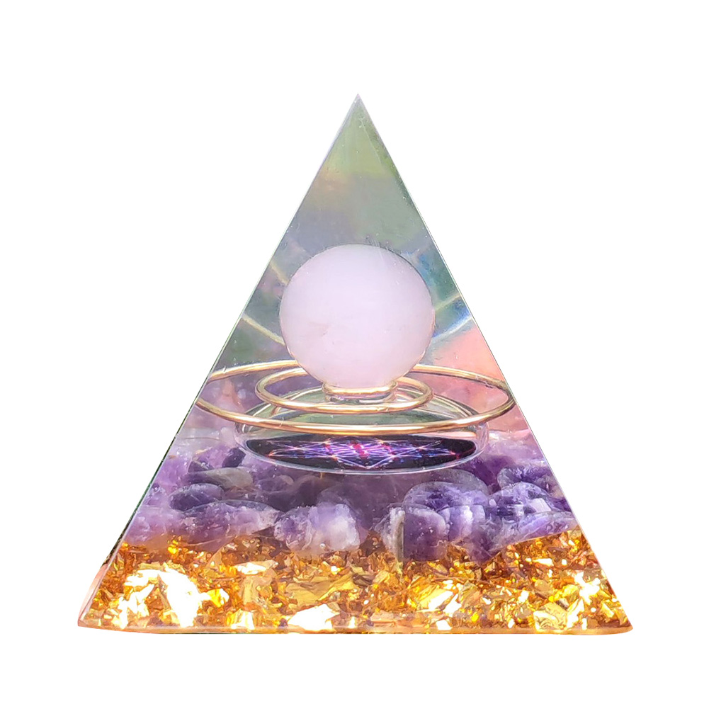 Orgonite Pyramid Amethyst Peridot Crystal Energy Purify Mind Crafts (B)