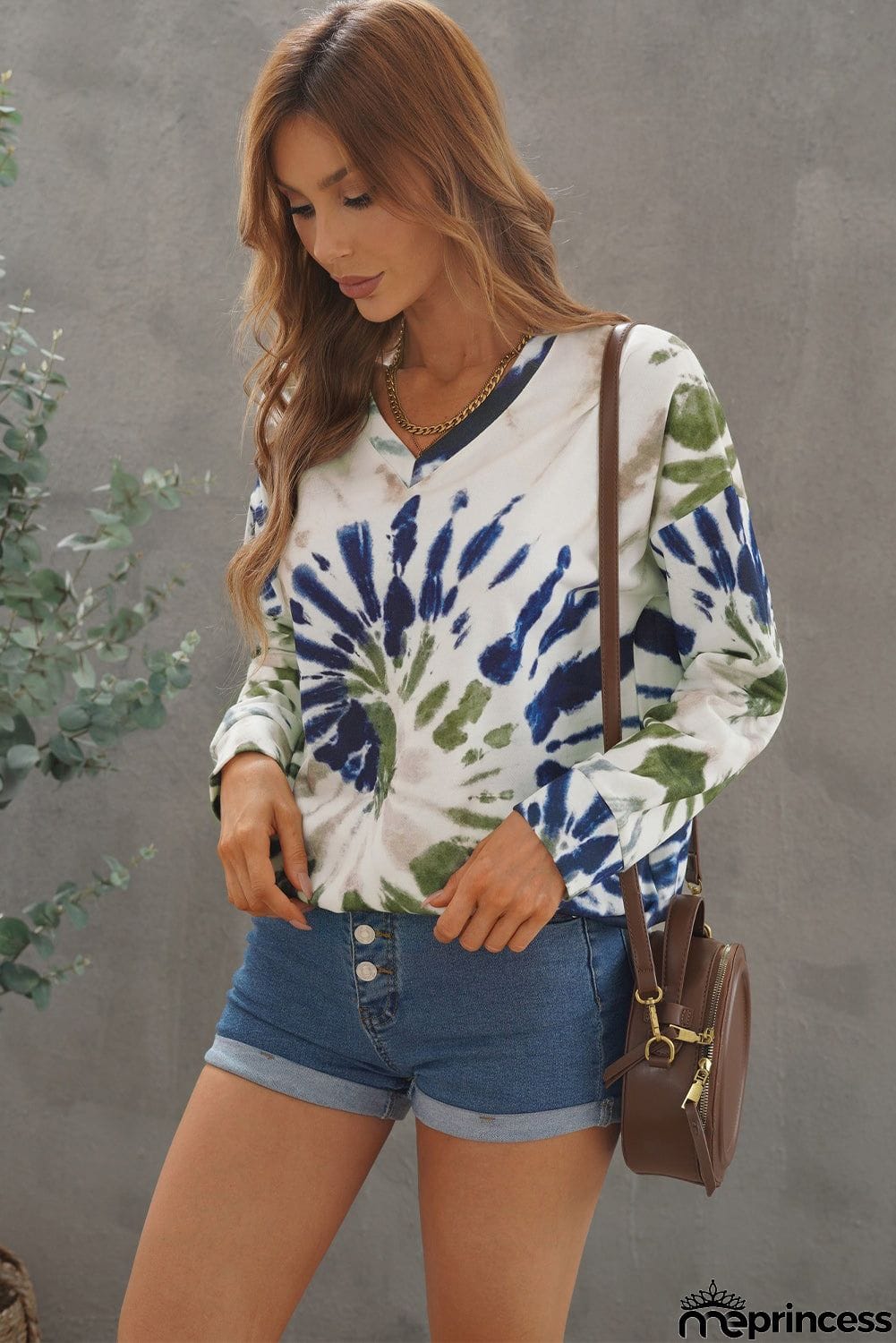 Casual Tie-dye V Neck Pullover Sweatshirt
