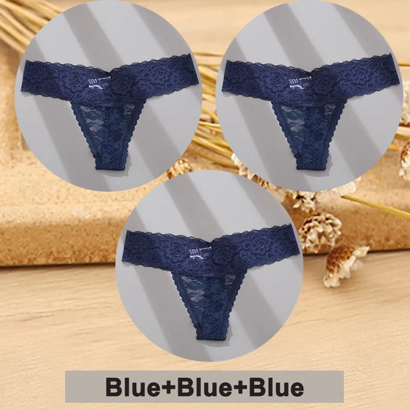 3PCS/Set Lace Panties Full Floral Underwear Women Panties Underpants Sexy Briefs Thong Lace G-String Female Lingerie Intimates