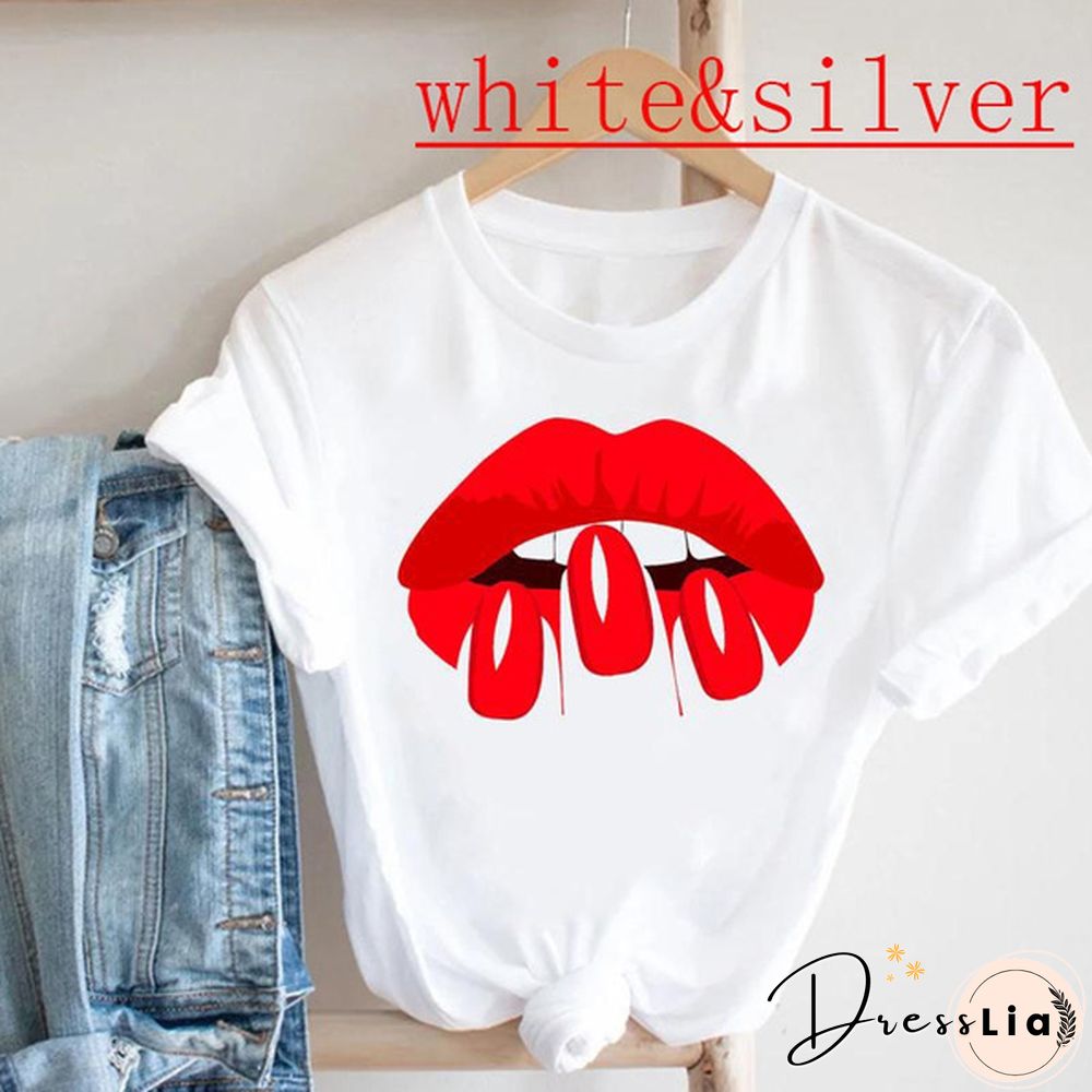 tee top tshirt watercolor lip new style 90s fashion clothes women cartoon print summer casual o-neck lady female clothing short sleeve T graphic t-shirt