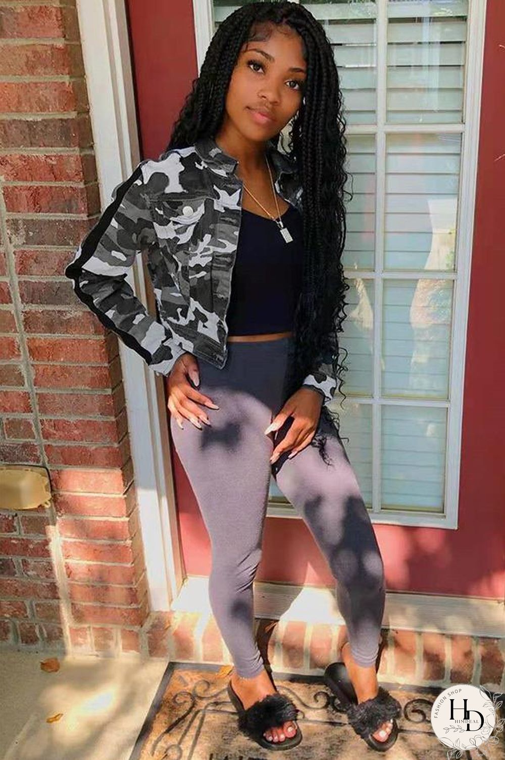 Gold Turndown Collar Camouflage Patchwork The cowboy Others Long Sleeve Denim jacket