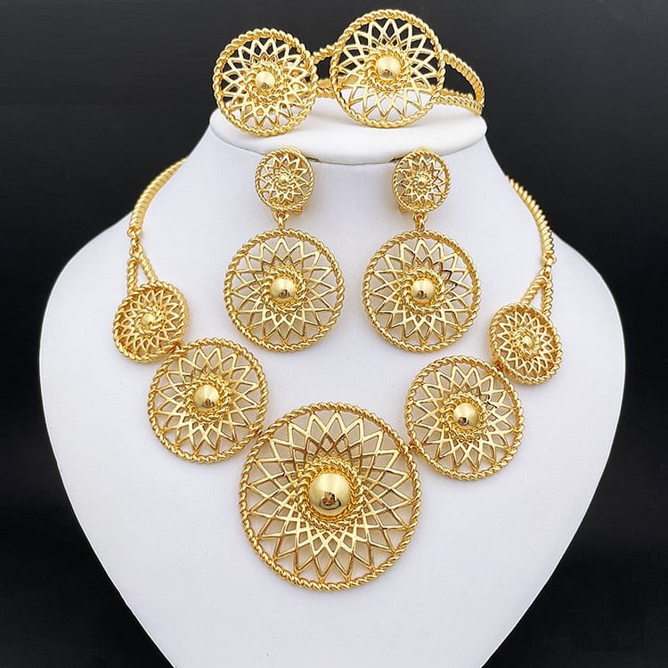 Italian Gold Plated Jewelry Set Necklace For Women Round Earings Set Jeweliry
